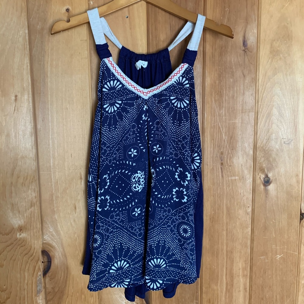 Blue and white shear tank top